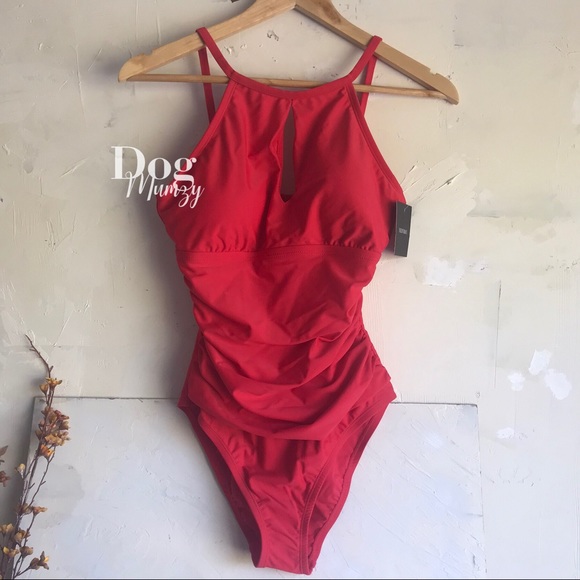 Ellen Tracy Swimsuit One Piece Halter Vermillion Swimsuit - Picture 4 of 4